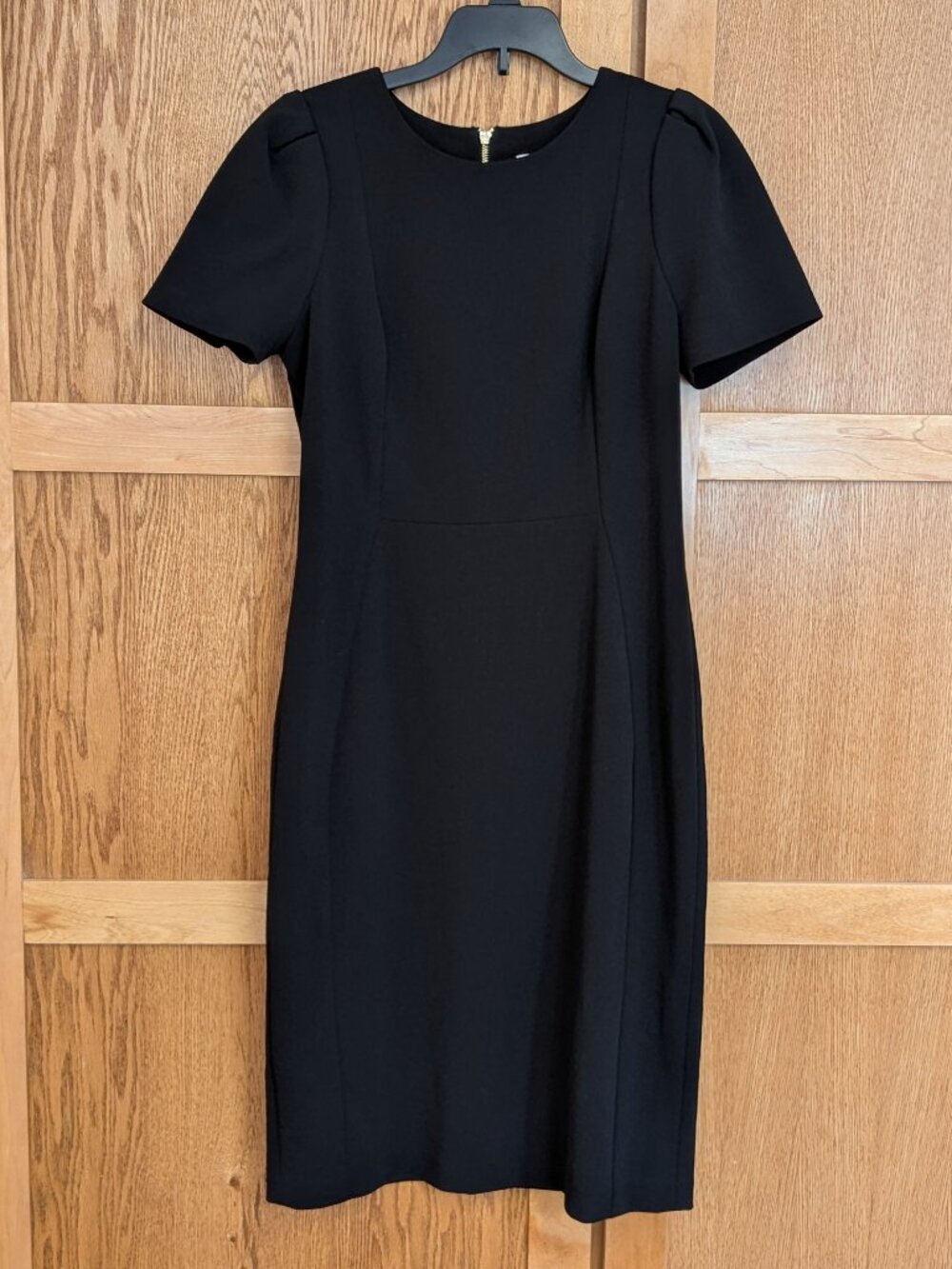 Sophisticated Black Calvin Klein Sheath Dress, Stunning Gold Zip Back, Women's 6